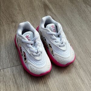 Adidas Kids White and Pink Sneakers with Leopard Print Accents
